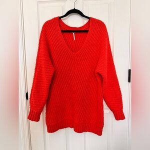 Free people❤️sunset V neck, red-orange, sweater-tunic,size small